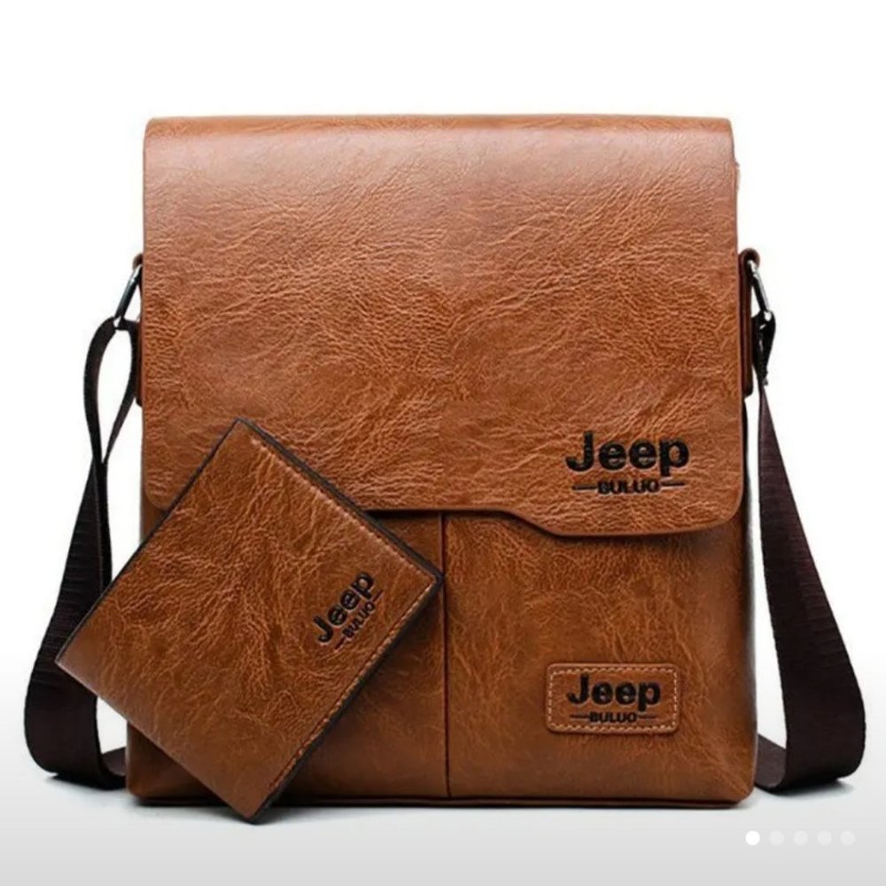 JEEP. Set Wallet and PU Leather Bag New Vertical Casual Briefcase Men's Business
